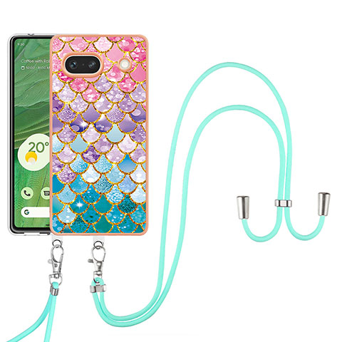 Handyhülle Silikon Hülle Gummi Schutzhülle Flexible Modisch Muster mit Schlüsselband Lanyard Y03B für Google Pixel 7a 5G Bunt