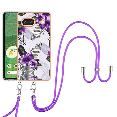 Handyhülle Silikon Hülle Gummi Schutzhülle Flexible Modisch Muster mit Schlüsselband Lanyard Y03B für Google Pixel 7a 5G Violett