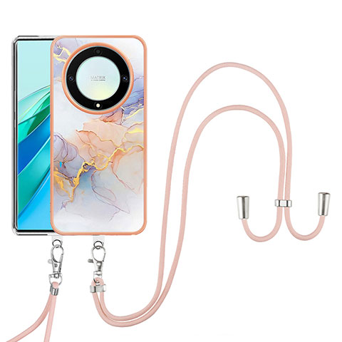 Handyhülle Silikon Hülle Gummi Schutzhülle Flexible Modisch Muster mit Schlüsselband Lanyard Y03B für Huawei Honor Magic5 Lite 5G Helles Lila