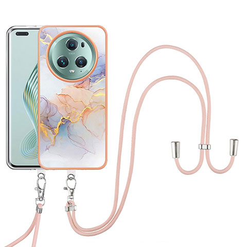 Handyhülle Silikon Hülle Gummi Schutzhülle Flexible Modisch Muster mit Schlüsselband Lanyard Y03B für Huawei Honor Magic5 Pro 5G Helles Lila