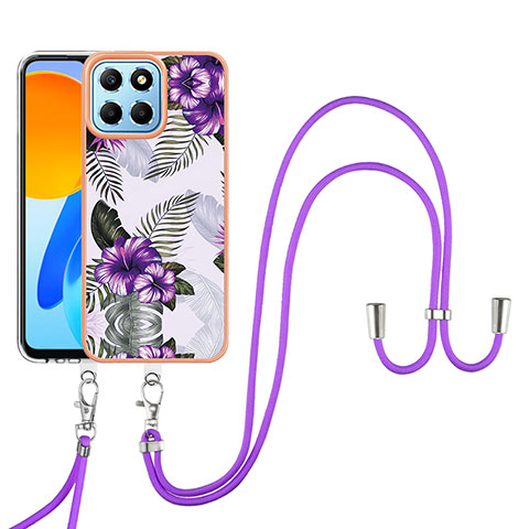 Handyhülle Silikon Hülle Gummi Schutzhülle Flexible Modisch Muster mit Schlüsselband Lanyard Y03B für Huawei Honor X6 5G Violett