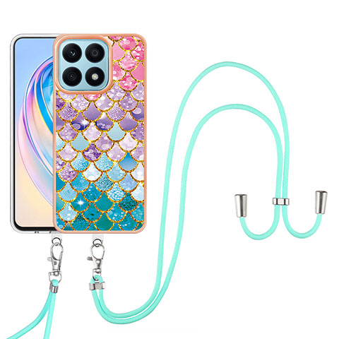 Handyhülle Silikon Hülle Gummi Schutzhülle Flexible Modisch Muster mit Schlüsselband Lanyard Y03B für Huawei Honor X8a 4G Bunt