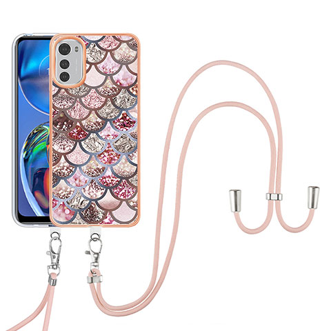 Handyhülle Silikon Hülle Gummi Schutzhülle Flexible Modisch Muster mit Schlüsselband Lanyard Y03B für Motorola Moto E32 Braun