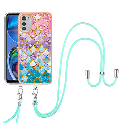 Handyhülle Silikon Hülle Gummi Schutzhülle Flexible Modisch Muster mit Schlüsselband Lanyard Y03B für Motorola Moto E32 Bunt