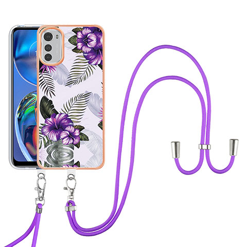 Handyhülle Silikon Hülle Gummi Schutzhülle Flexible Modisch Muster mit Schlüsselband Lanyard Y03B für Motorola Moto E32 Violett