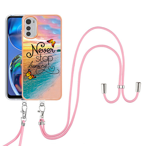 Handyhülle Silikon Hülle Gummi Schutzhülle Flexible Modisch Muster mit Schlüsselband Lanyard Y03B für Motorola Moto E32s Plusfarbig