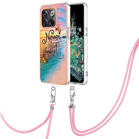 Handyhülle Silikon Hülle Gummi Schutzhülle Flexible Modisch Muster mit Schlüsselband Lanyard Y03B für OnePlus 10T 5G Plusfarbig