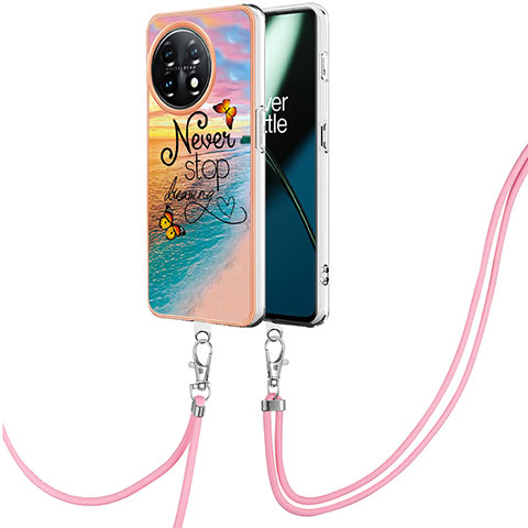 Handyhülle Silikon Hülle Gummi Schutzhülle Flexible Modisch Muster mit Schlüsselband Lanyard Y03B für OnePlus 11 5G Plusfarbig