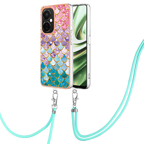 Handyhülle Silikon Hülle Gummi Schutzhülle Flexible Modisch Muster mit Schlüsselband Lanyard Y03B für OnePlus Nord CE 3 5G Bunt