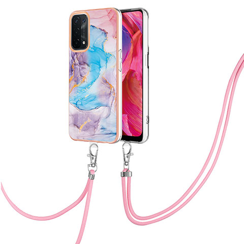 Handyhülle Silikon Hülle Gummi Schutzhülle Flexible Modisch Muster mit Schlüsselband Lanyard Y03B für OnePlus Nord N200 5G Blau