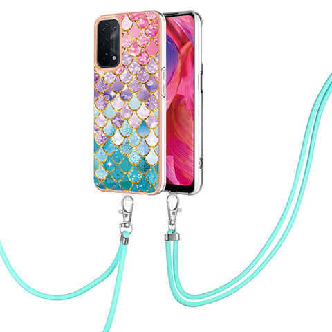 Handyhülle Silikon Hülle Gummi Schutzhülle Flexible Modisch Muster mit Schlüsselband Lanyard Y03B für OnePlus Nord N200 5G Bunt