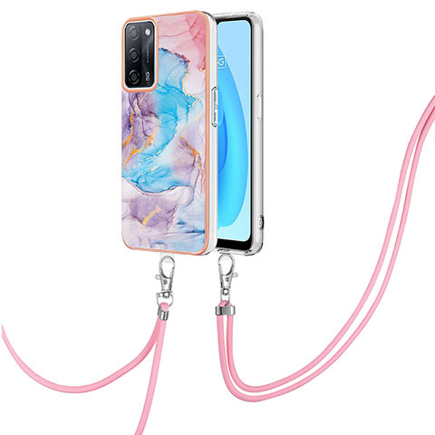 Handyhülle Silikon Hülle Gummi Schutzhülle Flexible Modisch Muster mit Schlüsselband Lanyard Y03B für Oppo A53s 5G Blau