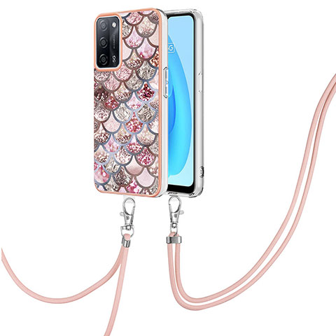 Handyhülle Silikon Hülle Gummi Schutzhülle Flexible Modisch Muster mit Schlüsselband Lanyard Y03B für Oppo A53s 5G Braun