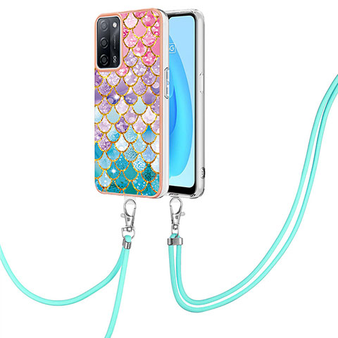 Handyhülle Silikon Hülle Gummi Schutzhülle Flexible Modisch Muster mit Schlüsselband Lanyard Y03B für Oppo A53s 5G Bunt