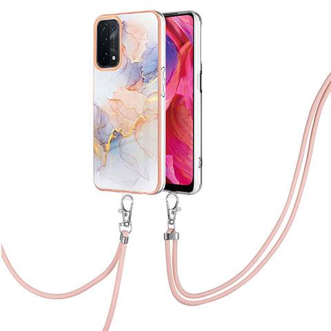 Handyhülle Silikon Hülle Gummi Schutzhülle Flexible Modisch Muster mit Schlüsselband Lanyard Y03B für Oppo A54 5G Helles Lila