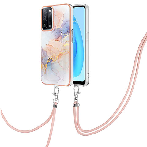 Handyhülle Silikon Hülle Gummi Schutzhülle Flexible Modisch Muster mit Schlüsselband Lanyard Y03B für Oppo A56 5G Helles Lila