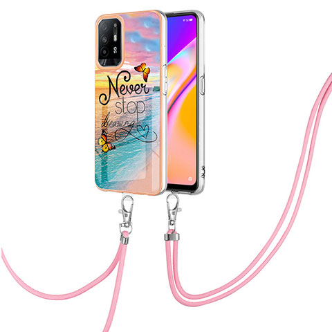 Handyhülle Silikon Hülle Gummi Schutzhülle Flexible Modisch Muster mit Schlüsselband Lanyard Y03B für Oppo A94 5G Plusfarbig