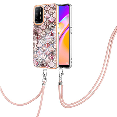 Handyhülle Silikon Hülle Gummi Schutzhülle Flexible Modisch Muster mit Schlüsselband Lanyard Y03B für Oppo A95 5G Braun