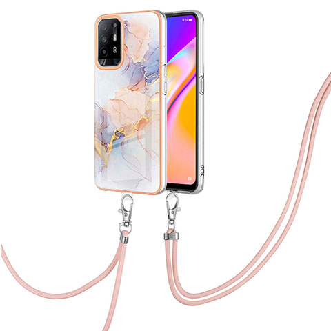 Handyhülle Silikon Hülle Gummi Schutzhülle Flexible Modisch Muster mit Schlüsselband Lanyard Y03B für Oppo Reno5 Z 5G Helles Lila