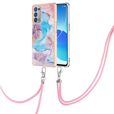 Handyhülle Silikon Hülle Gummi Schutzhülle Flexible Modisch Muster mit Schlüsselband Lanyard Y03B für Oppo Reno6 Pro 5G Blau