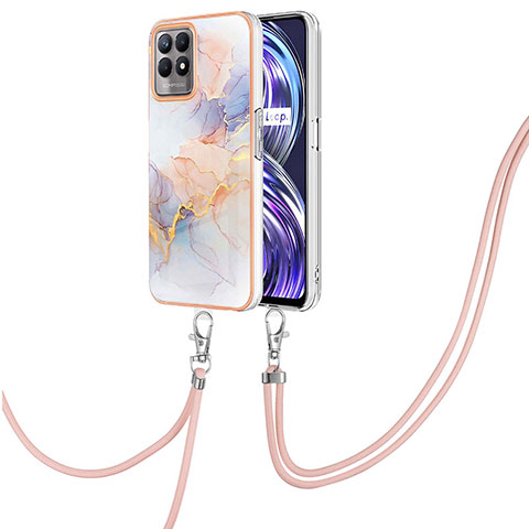 Handyhülle Silikon Hülle Gummi Schutzhülle Flexible Modisch Muster mit Schlüsselband Lanyard Y03B für Realme 8i Helles Lila