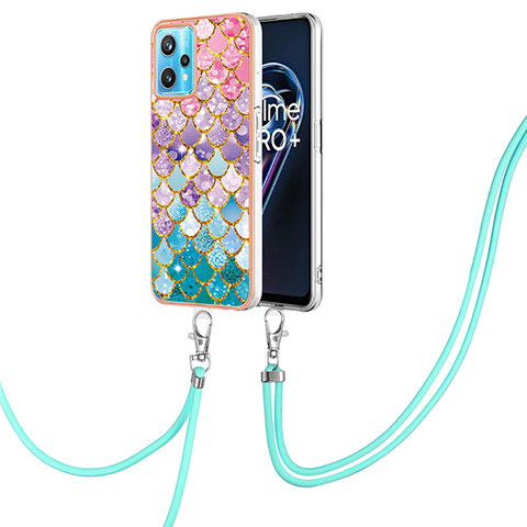 Handyhülle Silikon Hülle Gummi Schutzhülle Flexible Modisch Muster mit Schlüsselband Lanyard Y03B für Realme 9 4G Bunt