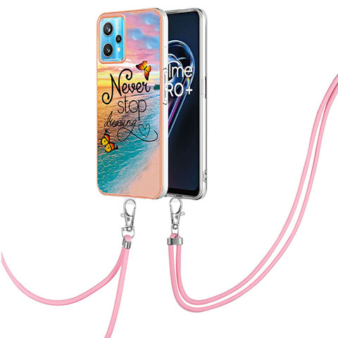 Handyhülle Silikon Hülle Gummi Schutzhülle Flexible Modisch Muster mit Schlüsselband Lanyard Y03B für Realme 9 4G Plusfarbig