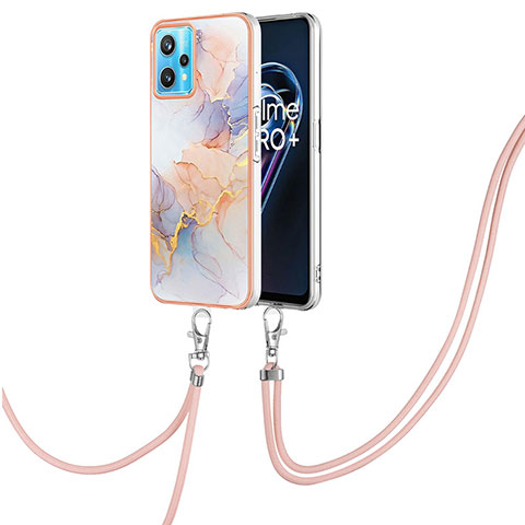 Handyhülle Silikon Hülle Gummi Schutzhülle Flexible Modisch Muster mit Schlüsselband Lanyard Y03B für Realme 9 Pro 5G Helles Lila