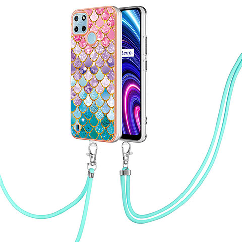 Handyhülle Silikon Hülle Gummi Schutzhülle Flexible Modisch Muster mit Schlüsselband Lanyard Y03B für Realme C25Y India Bunt