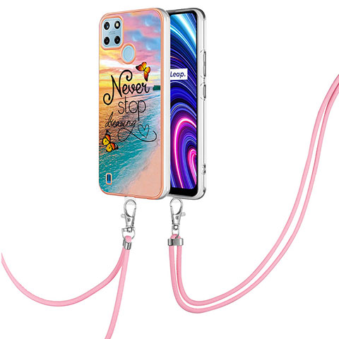 Handyhülle Silikon Hülle Gummi Schutzhülle Flexible Modisch Muster mit Schlüsselband Lanyard Y03B für Realme C25Y India Plusfarbig