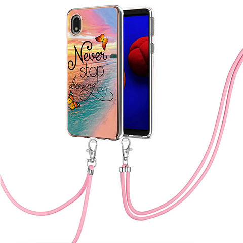 Handyhülle Silikon Hülle Gummi Schutzhülle Flexible Modisch Muster mit Schlüsselband Lanyard Y03B für Samsung Galaxy A01 Core Plusfarbig