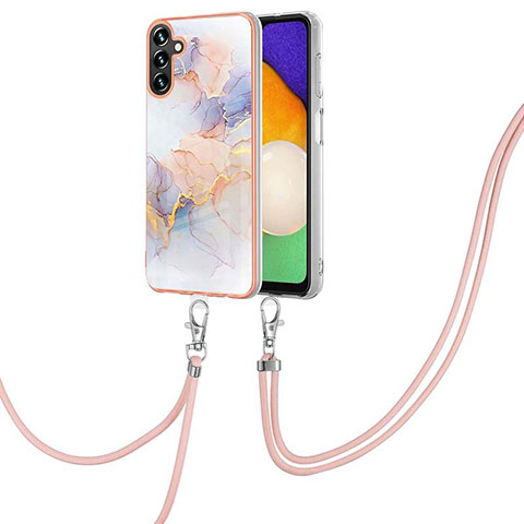 Handyhülle Silikon Hülle Gummi Schutzhülle Flexible Modisch Muster mit Schlüsselband Lanyard Y03B für Samsung Galaxy A04s Helles Lila