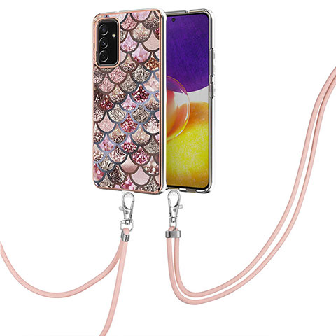 Handyhülle Silikon Hülle Gummi Schutzhülle Flexible Modisch Muster mit Schlüsselband Lanyard Y03B für Samsung Galaxy A05s Braun