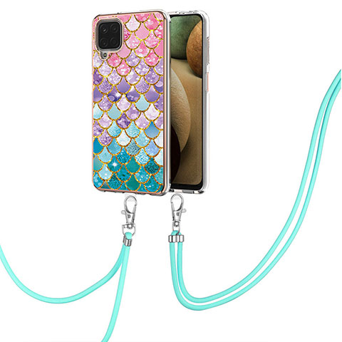 Handyhülle Silikon Hülle Gummi Schutzhülle Flexible Modisch Muster mit Schlüsselband Lanyard Y03B für Samsung Galaxy A12 Nacho Bunt