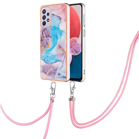 Handyhülle Silikon Hülle Gummi Schutzhülle Flexible Modisch Muster mit Schlüsselband Lanyard Y03B für Samsung Galaxy A13 4G Blau