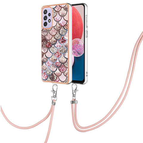 Handyhülle Silikon Hülle Gummi Schutzhülle Flexible Modisch Muster mit Schlüsselband Lanyard Y03B für Samsung Galaxy A13 4G Braun