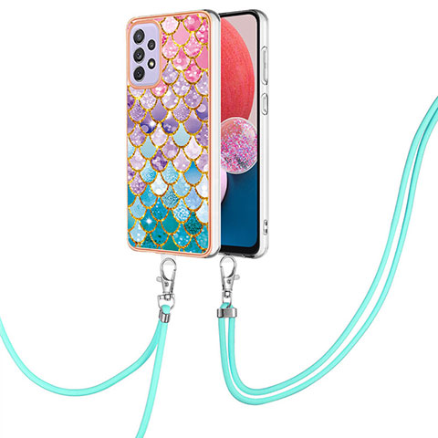 Handyhülle Silikon Hülle Gummi Schutzhülle Flexible Modisch Muster mit Schlüsselband Lanyard Y03B für Samsung Galaxy A13 4G Bunt