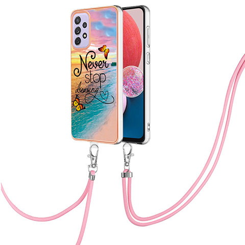 Handyhülle Silikon Hülle Gummi Schutzhülle Flexible Modisch Muster mit Schlüsselband Lanyard Y03B für Samsung Galaxy A13 4G Plusfarbig