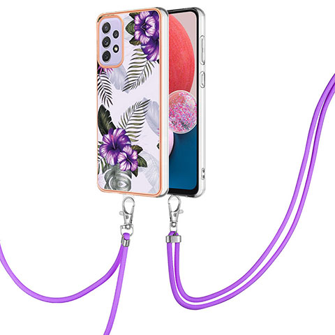 Handyhülle Silikon Hülle Gummi Schutzhülle Flexible Modisch Muster mit Schlüsselband Lanyard Y03B für Samsung Galaxy A13 4G Violett