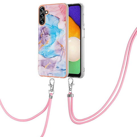 Handyhülle Silikon Hülle Gummi Schutzhülle Flexible Modisch Muster mit Schlüsselband Lanyard Y03B für Samsung Galaxy A13 5G Blau