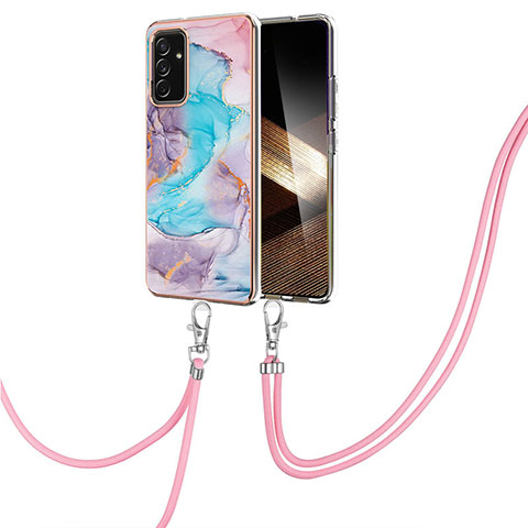 Handyhülle Silikon Hülle Gummi Schutzhülle Flexible Modisch Muster mit Schlüsselband Lanyard Y03B für Samsung Galaxy A15 LTE Blau