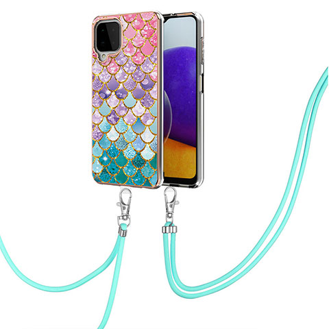 Handyhülle Silikon Hülle Gummi Schutzhülle Flexible Modisch Muster mit Schlüsselband Lanyard Y03B für Samsung Galaxy A22 4G Bunt