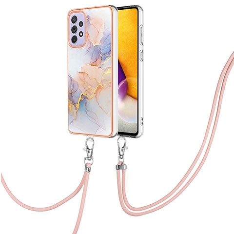 Handyhülle Silikon Hülle Gummi Schutzhülle Flexible Modisch Muster mit Schlüsselband Lanyard Y03B für Samsung Galaxy A23 4G Helles Lila