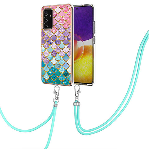 Handyhülle Silikon Hülle Gummi Schutzhülle Flexible Modisch Muster mit Schlüsselband Lanyard Y03B für Samsung Galaxy A24 4G Bunt