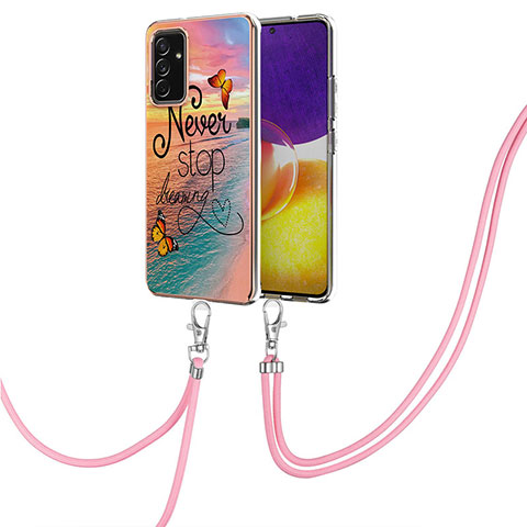 Handyhülle Silikon Hülle Gummi Schutzhülle Flexible Modisch Muster mit Schlüsselband Lanyard Y03B für Samsung Galaxy A24 4G Plusfarbig