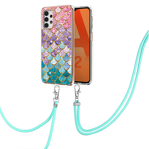 Handyhülle Silikon Hülle Gummi Schutzhülle Flexible Modisch Muster mit Schlüsselband Lanyard Y03B für Samsung Galaxy A32 4G Bunt