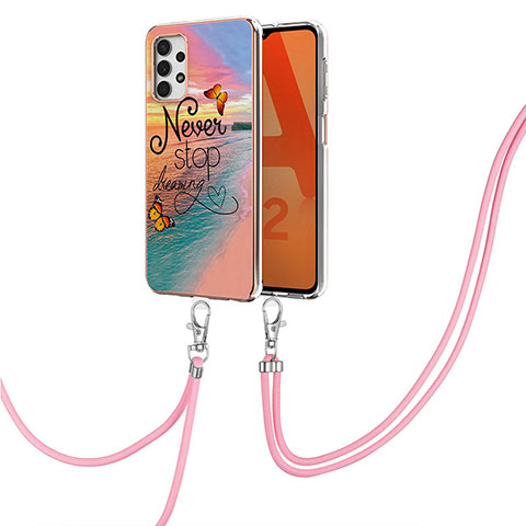 Handyhülle Silikon Hülle Gummi Schutzhülle Flexible Modisch Muster mit Schlüsselband Lanyard Y03B für Samsung Galaxy A32 4G Plusfarbig