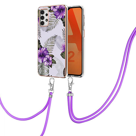 Handyhülle Silikon Hülle Gummi Schutzhülle Flexible Modisch Muster mit Schlüsselband Lanyard Y03B für Samsung Galaxy A32 5G Violett