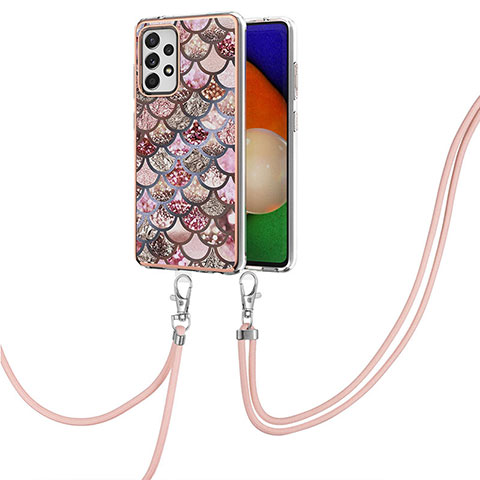 Handyhülle Silikon Hülle Gummi Schutzhülle Flexible Modisch Muster mit Schlüsselband Lanyard Y03B für Samsung Galaxy A52 4G Braun