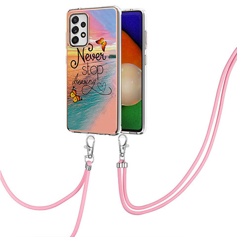 Handyhülle Silikon Hülle Gummi Schutzhülle Flexible Modisch Muster mit Schlüsselband Lanyard Y03B für Samsung Galaxy A52 4G Plusfarbig